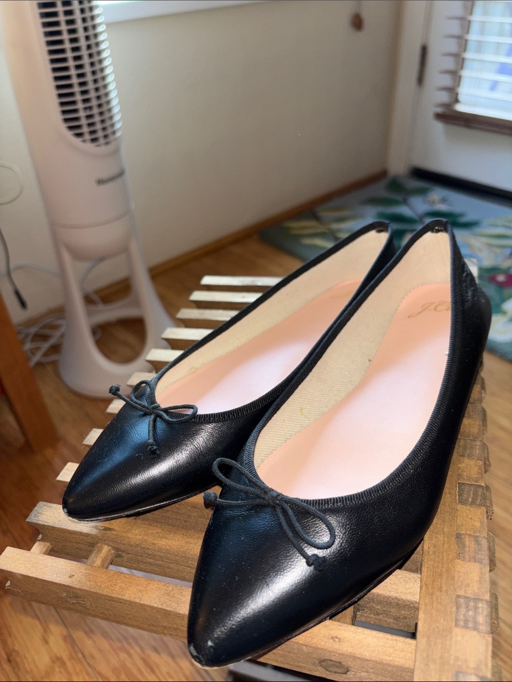 J. Crew Black Pointed-Toe Ballet Flats with Bow